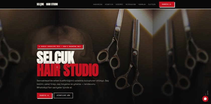 Selçuk Hair Studio web sitesi ana sayfası