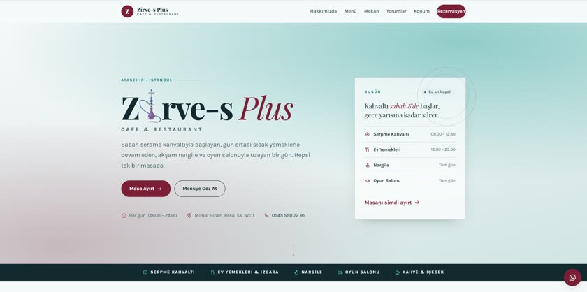 Zirve Plus Cafe web sitesi ana sayfası
